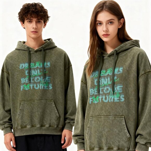 Men's Unisex Vintage Pullover Fall Winter Hoodies Sweatshirt Green Dream - Picture 2 of 7